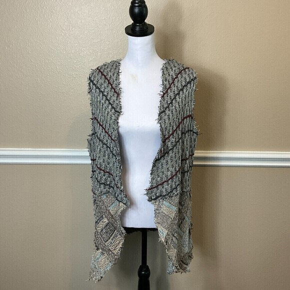 BKE Women Gray Open Front Cardigan SZ L Knit Tunic Sweater Raw Edge Bohemian U3 - Picture 3 of 12
